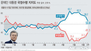 文대통령 지지율 4.6%p 하락 53.6%…올 가장 큰 낙폭