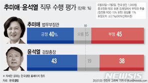 “추미애 잘한다” 40% vs “윤석열 잘한다” 43%…정치 성향에 따라 갈려