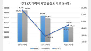 올해 상반기 국내 타이어 제조사 중 관심도 1위는 ‘한국타이어’