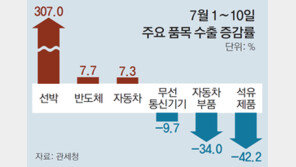 7월초 수출 ―1.7%로 선방… 선박-반도체-車가 견인