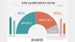 ‘한국판 뉴딜’ 경제에 도움 될 것 46.5% vs 도움 안 될 것 40.3%