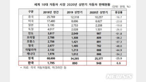 한국, 세계서 유일하게 상반기 車판매 증가…세계 6위 ‘껑충’