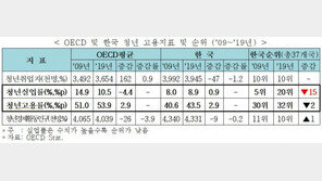 “10년 새 OECD 평균 청년실업률 줄었는데…한국은 0.9%↑”