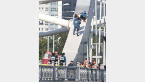 양화대교 아치 올라가 시위