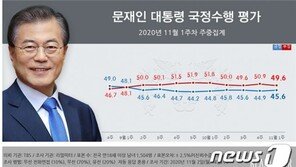 文대통령 국정지지율 45.6%…여전히 부정평가 4%p 우세