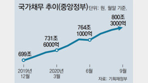 나랏빚 사상 첫 800조 돌파… 9개월새 100조 늘어 가파른 상승
