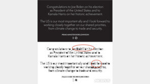 英존슨, 바이든 축하 트윗에 희미한 “트럼프 재선” “미래”