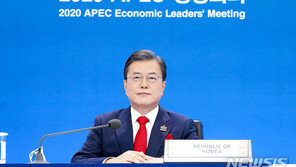 빨간 넥타이 맨 APEC 정상…가상 배경 활용해 단체 사진