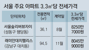 3.3㎡당 전셋값 8600만원 넘는 단지 나와