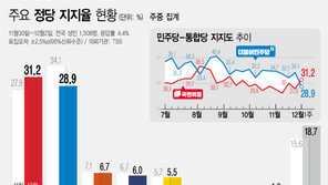 국민의힘 지지율 31.2%, 4개월 만에 與 역전…민주당 28.9%