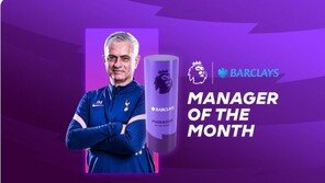 모리뉴 감독, EPL 이달의 감독상 수상…13년 만이자 개인 4번째