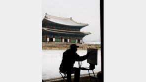 [휴일 한 컷]서울 설경 캔버스에 옮기는 시민