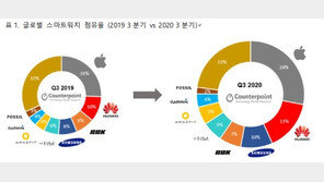 3분기 전세계 스마트워치 판매량 6% 늘어…삼성 점유율 3위