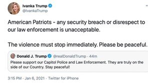 이방카, 시위대 향해 “애국자” 트윗…역풍에 재빨리 삭제