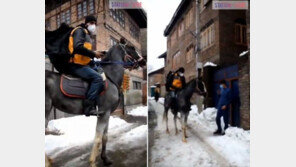 폭설로 길 막히자…‘이것’ 타고 배송 나선 택배기사