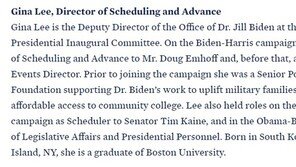 백악관 영부인 참모진에 한국계 지나 리 합류