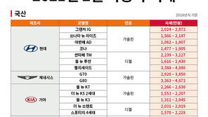 국산·수입 SUV 시세 하락세…국산 세단은 급상승
