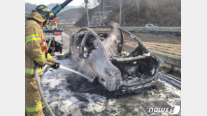 설날 고속도로 주행하던 BMW 520d 차량서 화재 후 전소, 인명 피해 없어