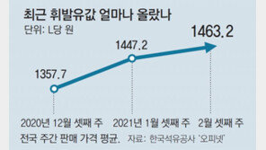 휘발유값 13주째 상승… 식품값도 줄인상