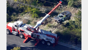 숲속으로 구른 우즈車… 목숨 건졌지만 발목뼈 산산조각