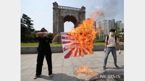‘독도 왜곡’ 멈추지 않는 분노…독립문앞 ‘욱일기 화형’