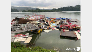 초속 20m 돌풍에 수상스키장 건물 ‘와르르’…충주, 비 피해 속출