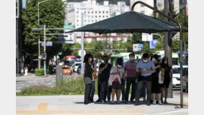 한낮 뜨거운 햇빛 피해 그늘막에 모인 사람들