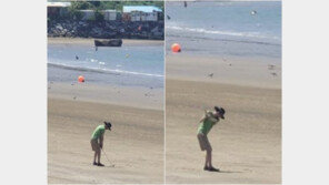 “애들도 있는데” 해수욕장에서 또 골프 연습 논란