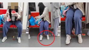 지하철서 수박 먹는 中여성 포착…씨 뱉고, 바닥에 껍질 투척