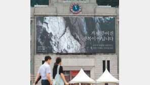 서울꿈새김판에 걸린 독립군 은신 만주동굴 사진