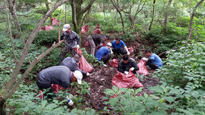 흙 살짝 걷어내니 쓰레기가 ‘수북’… 비양심에 신음하는 한라산