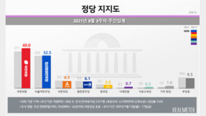 국민의힘 지지율 40%, 국정농단 사태 이후 최고치…文·與 소폭 하락