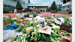 “시장 폐쇄에 분노”… 구청에 버려진 채소들