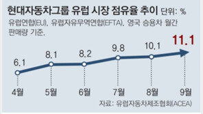 현대차 유럽시장 점유율, 지난달 11%… 3위 질주