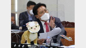 ‘양의 탈 쓴 개’ 인형 다시 등장…이재명 국감 한때 중단도