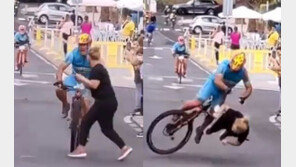 결승선 코앞, 길 건넌 女에 ‘쾅’…1등 놓친 사이클 선수 (영상)