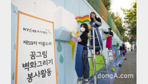‘노후된 학교 담장에 시 한편’…KT&G복지재단, 벽화그리기 봉사활동 진행