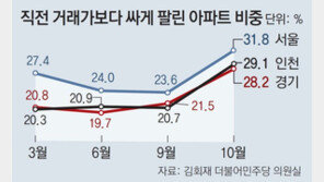 수도권 아파트값 꺾이나… 지난달 매매 10건중 3건, 직전 거래가보다 떨어져