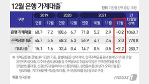 12월 은행 가계대출 7개월만에 감소…금융권 전체론 소폭 증가