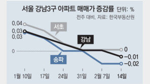 서울 강남구 아파트값 1년 3개월 만에 하락