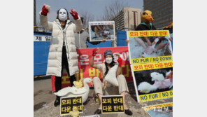 “모피-다운 제품 반대”