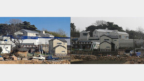 가림막 철거된 文대통령 양산 사저…밝은 회색 톤 수수한 외관