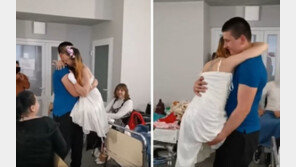 “전쟁보다 강한 사랑”…지뢰로 다리 잃은 우크라 간호사, 병원 결혼식