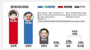 경기도지사 여론조사 김은혜 44.8%-김동연 41.0%-강용석 10.1%