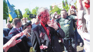 헌화하려다 붉은 페인트 맞은 주폴란드 러 대사