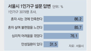 서울 1인가구 86% “나홀로삶 만족”… 36%는 “위급상황에 취약”