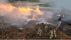군산 6000톤 폐목재 야적장서 불…잔불 정리 중