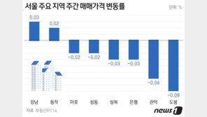 서울 아파트값 강남·동작만 상승…하락지역 14개로 늘어