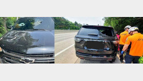 고속도로서 날아온 ‘판스프링’ 앞·뒤 유리 뚫고 나가…“다치지 않은게 천운”