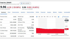 스냅 39% 폭락, 美 SNS 시총 하루만에 170조 증발